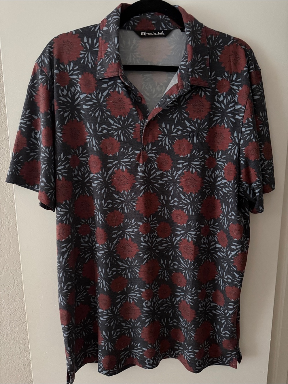 Travis Mathew Golf Polo with Rust Floral Print - Picture 1 of 4